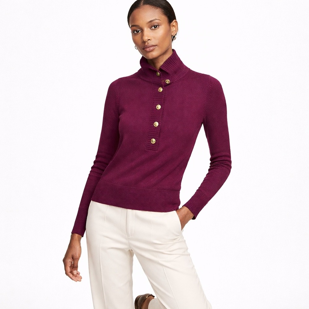 Tory Burch Purple Wool Cashmere Blend‎ Mock Neck Sweater S Preppy Old Money Luxe